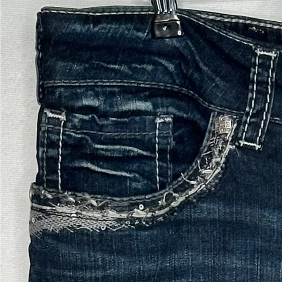 Silver Suki Jeans Dark Wash Mid Boot  Embellished Pockets Streetwear Y2K Sz 18 - Picture 5 of 8